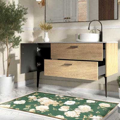Grande armoire-lavabo autoportante en chêne avec lavabo 48 po Emilia pour salle de bain moderne