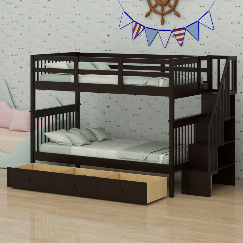 Lit superposé avec trois tiroirs pour la chambre à coucher, Espresso