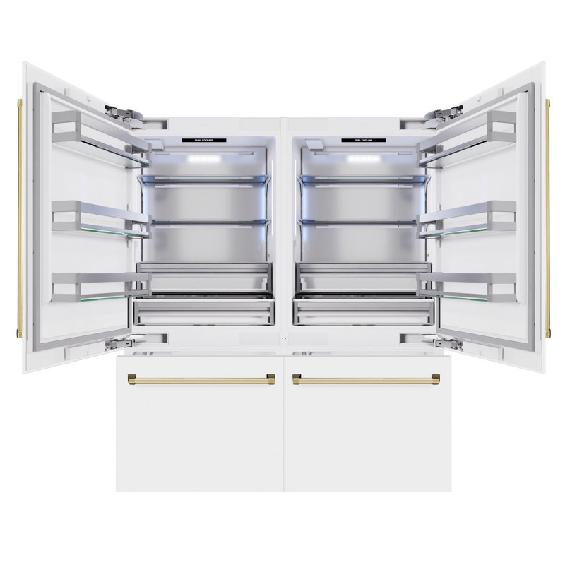 ZLINE Autograph 72 in. Built-In Refrigerator in Stainless Steel w/ Gold Accents, White Matte/Polished Gold