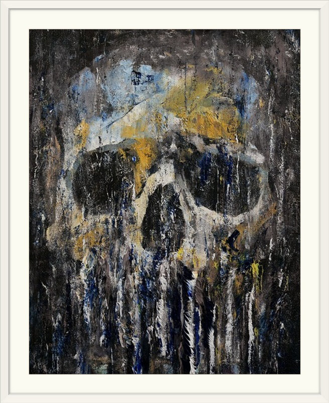 «Alcantar Grunge Skull» par Michael Creese, reproduction d'art, Cadre blanc, H 23 po x l 20 po x P 1 po