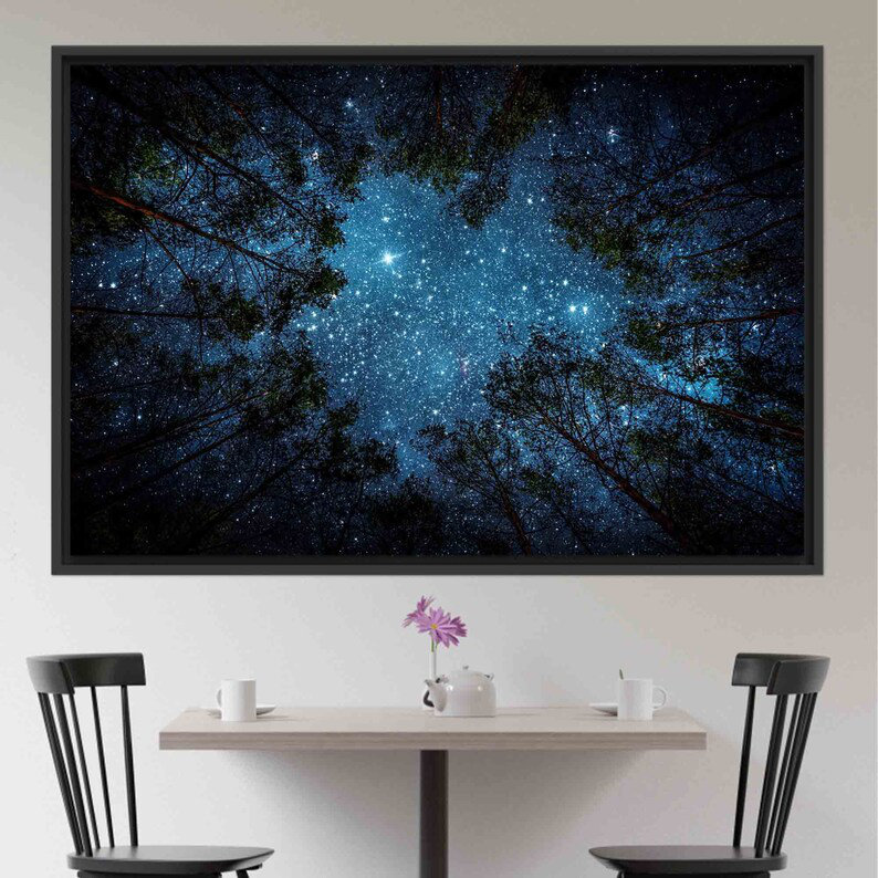 Starry Night Sky Canvas Poster - Modern Wall Art Perfect for Halloween Decor2, Framed Print without Mat, 60 cm H x 90 cm W