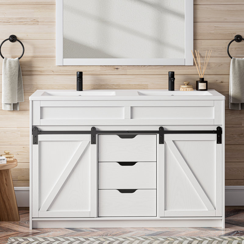 Base de meuble-lavabo simple 48 po moderne seulement, lavabo non inclus, Blanc