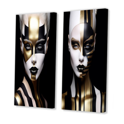 Femme dorée et noire Glam Elegance I - ensemble de 2 reproductions d'art abstrait
