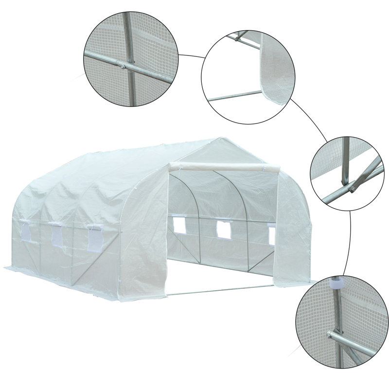 11.5' x 10' White Outdoor Walk-In Greenhouse with Steel Frame
