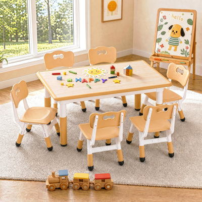 Ensemble de table pour enfants et 6 chaises, bureau de graffiti à hauteur réglable, table d'activités pour enfants d'âge préscolaire, pour les garçons et les filles de 3 à 12 ans (beige)
