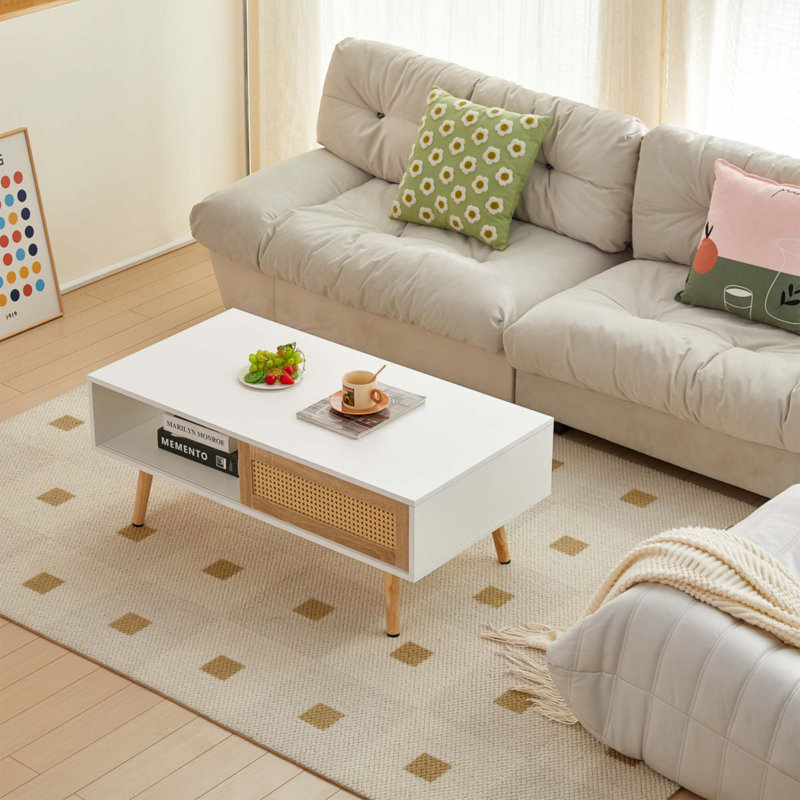 Table basse en rotin 41,34 po, Blanc