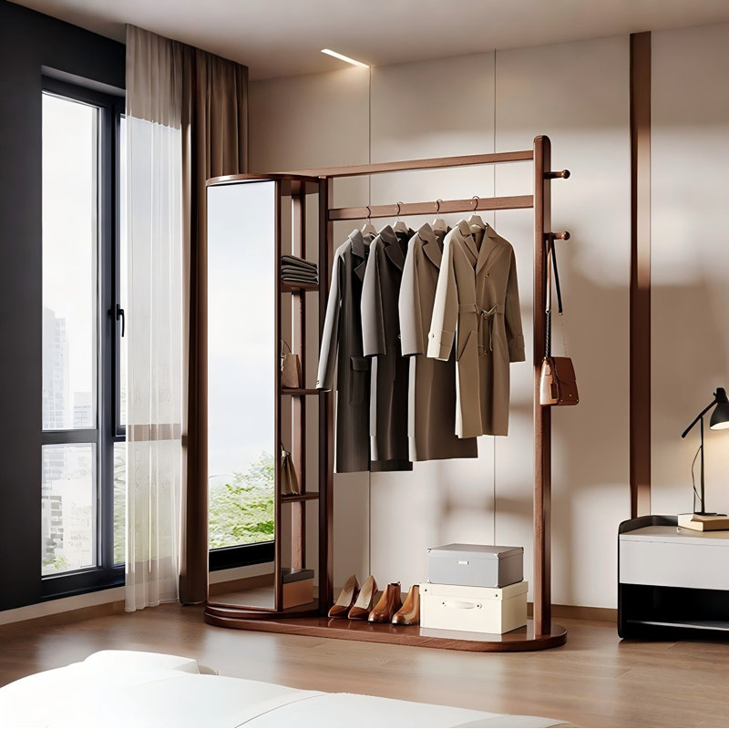 Portemanteau en bois massif 47,24 "avec miroir HD