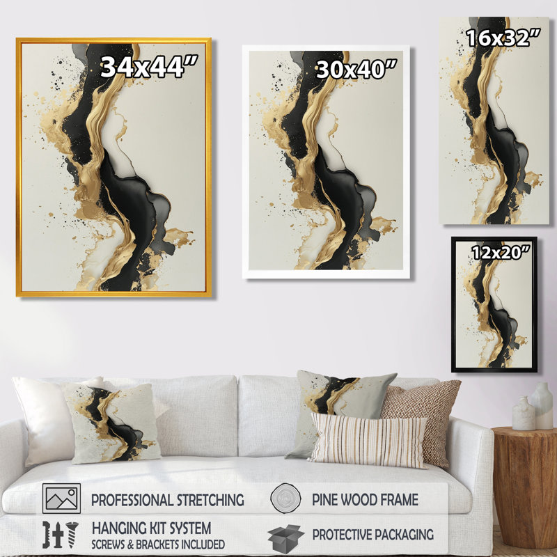 Strouse - impressions sur toile abstraites, Black, 20" H x 12" W, Reproduction encadrée d'une seule photo