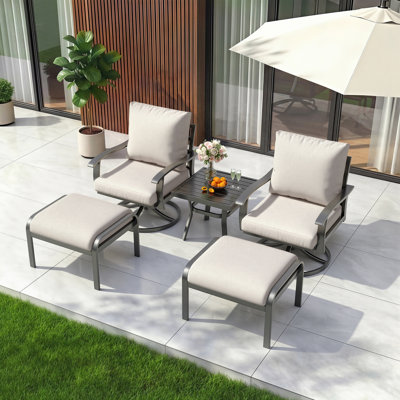 Outdoor Swivel Rocker Patio Chairs With Ottomans And Coffee Table 5 Pcs Bistro Set