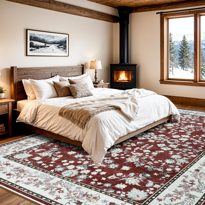 Large Oriental Floral Living Room Rug Washable Bedroom Rug Non-Slip Colorful Vintage Accent Floor Carpet For Home Decor