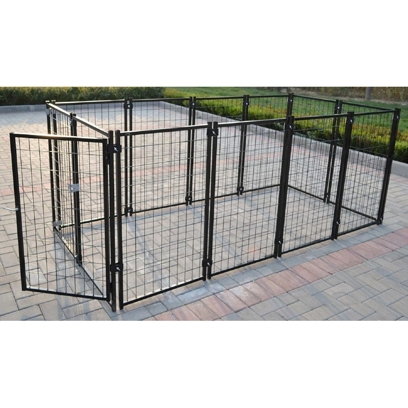 Heavy Duty Black Metal Dog Kennel with Waterproof Cover