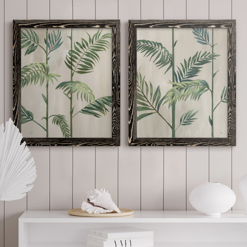 Modern Fronds II - ensemble de 2 peintures sur toile encadrées, Cadre noir, H 24 po x l 36 po x P 1,5 po