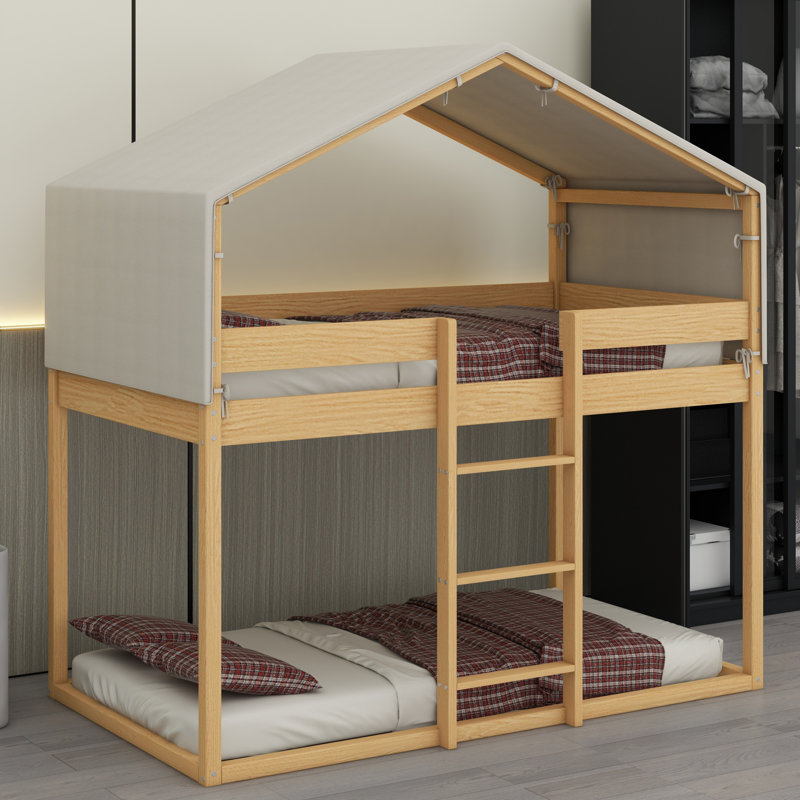 Lit superposé en bois avec tente, Naturel