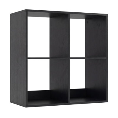 Étagère en bois à 4 cubes avec barre de protection arrière, tablette de rangement modulaire moderne pour salon, chambre et bureau, noire