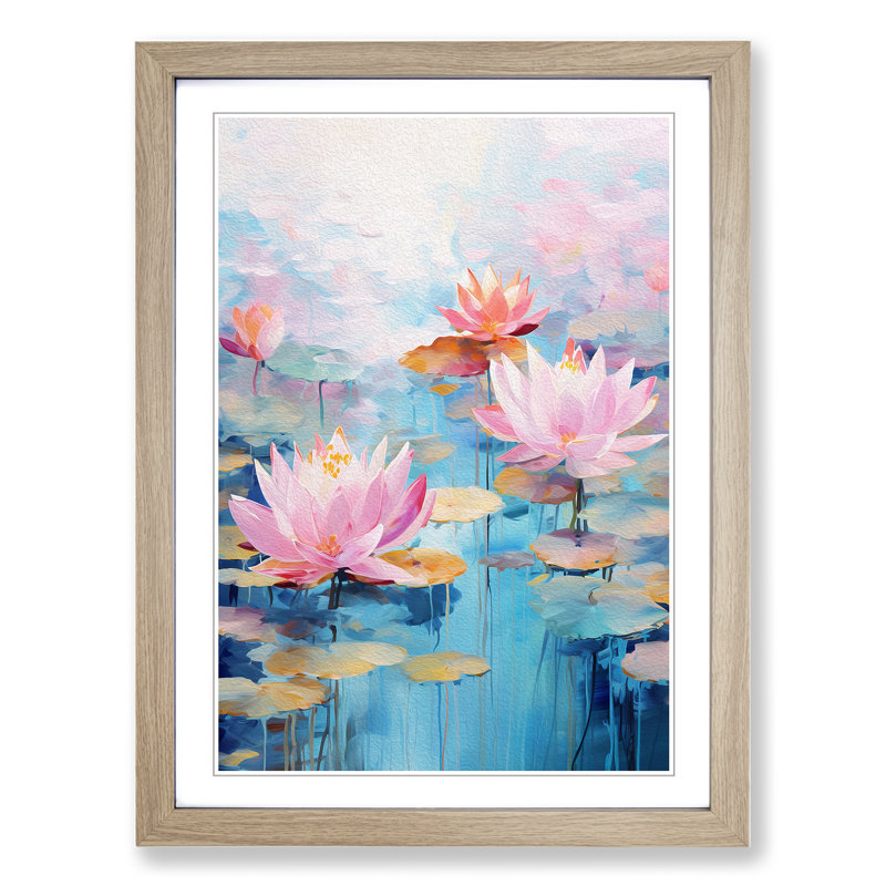 Lotus Flower Action - Single Picture Frame Print on Wood, Oak Framed, 34cm H x 25cm W x 2cm D