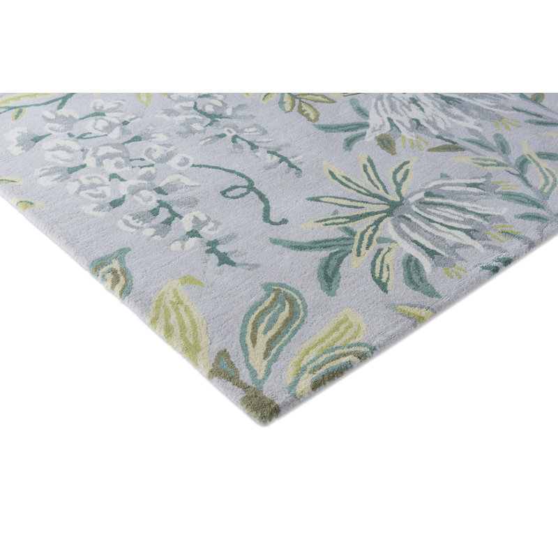 Tapis rectangulaire gris en laine touffeté à la main, Rectangle 6 pi 7 po x 9 pi 2 po