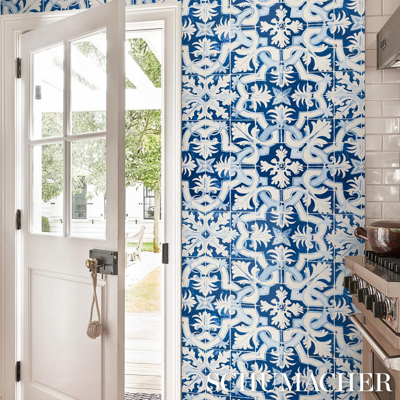 Schumacher x Mary McDonald Azulejos Wallpaper, Azure