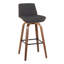 Fixed-Height Barstool With Swivel In Walnut Wood And Charcoal Fabric With Square Black Metal Footrest - Set Of 2