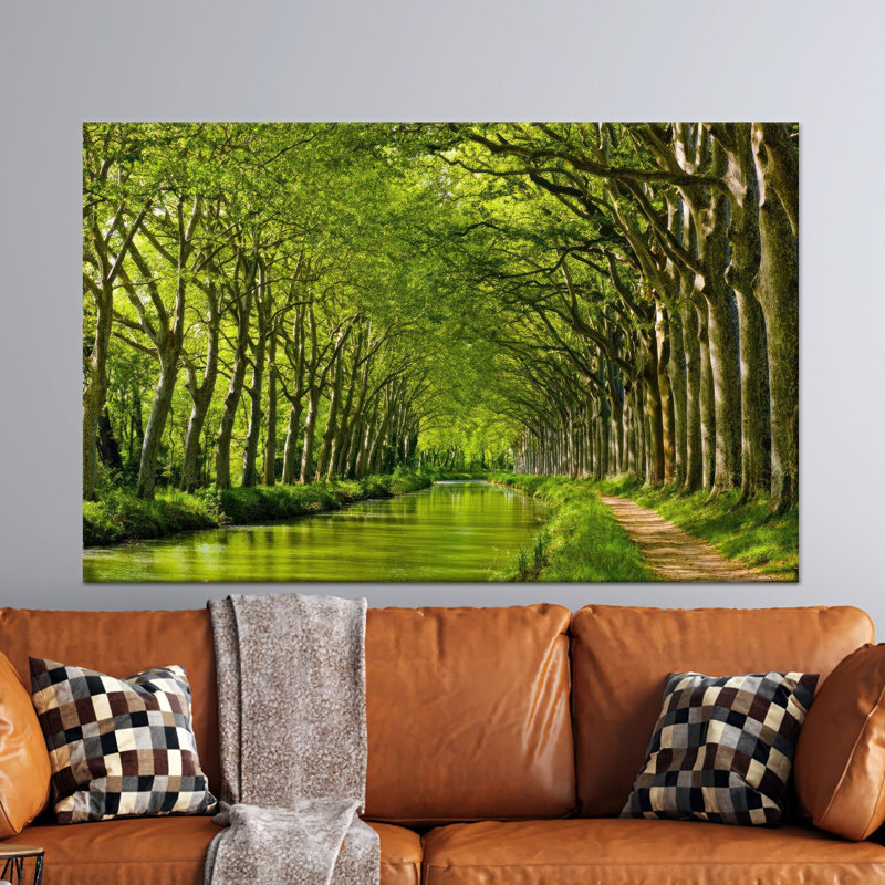 Reproduction d'art sur toile imprimée: Arbre vert, décor de paysage élégant, 1P BlackFramedCanves, 31,6 po H x 43,4 po l