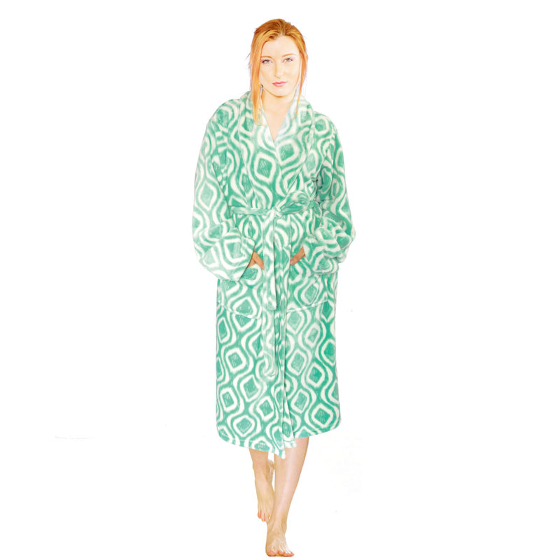 Fleece Gender Neutral Mid-Calf Bathrobe with Pockets, Cascade, Large
