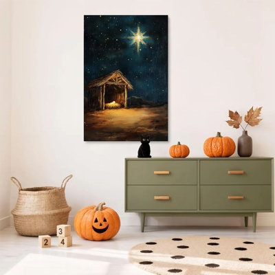 1 pièce d'art mural encadré - naissance de Jésus, Bethlehem Manger, affiche murale décorative de style art religieuse pour la décoration intérieure, œuvre d'art moderne, cadeau parfait pour la chambre à coucher et le salon, ness