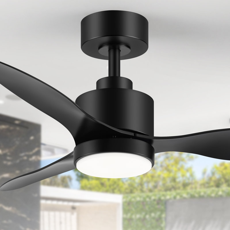 Kyptin 42" 3-blade Downrod Mount Ceiling Fan with LED Lights and Remote Control, Matte Black, Black