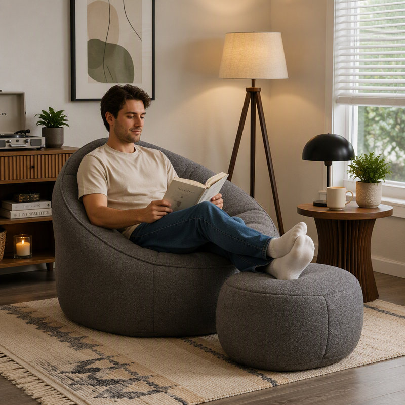 Fauteuil à billes avec repose-pieds, Grey