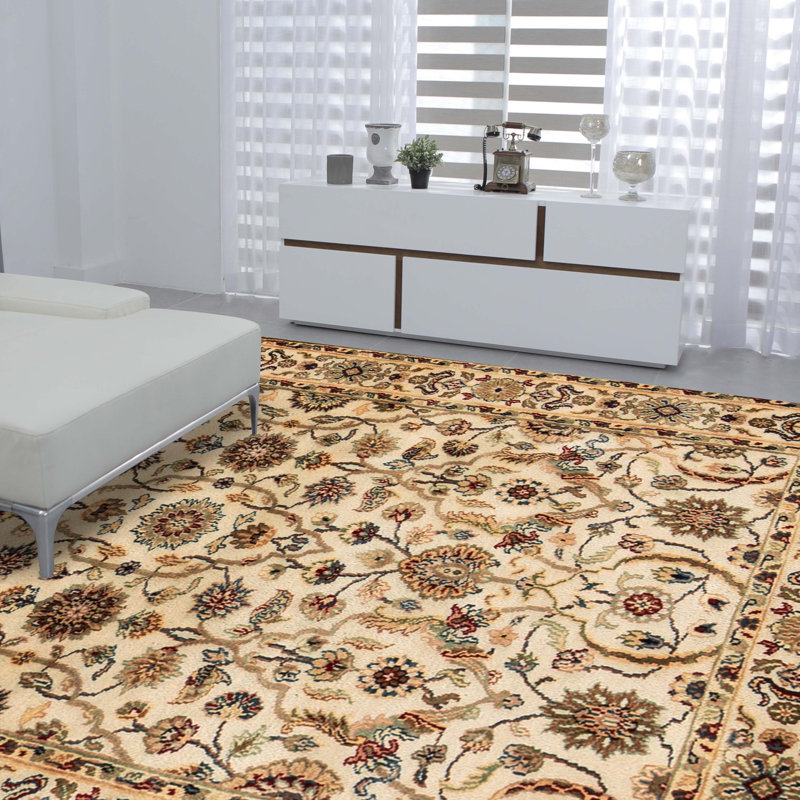 Hand-Knotted High-Quality Cream and Cream Area Rug