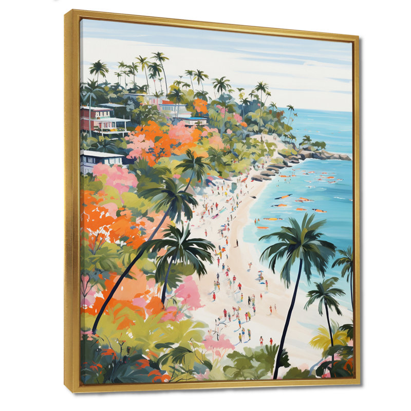 Scène de plage côtière, paradis en couleur pastel III - art mural plage côtière, Cadre flottant doré, 20" H x 12" W