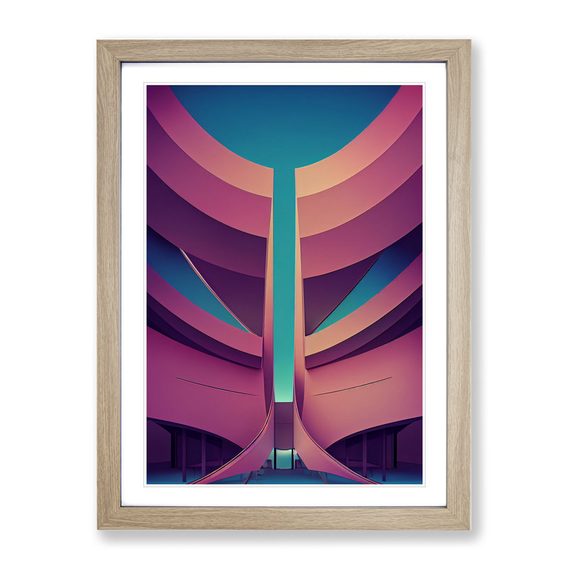 Futuristic City Architecture No.7 - Single Picture Frame Print, 46cm H x 34cm W x 2cm D, Oak