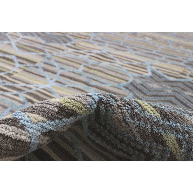 Tapis unique en laine noué à la main gris / brun clair de 5 pi 3 po x 7 pi 10 po Andhav