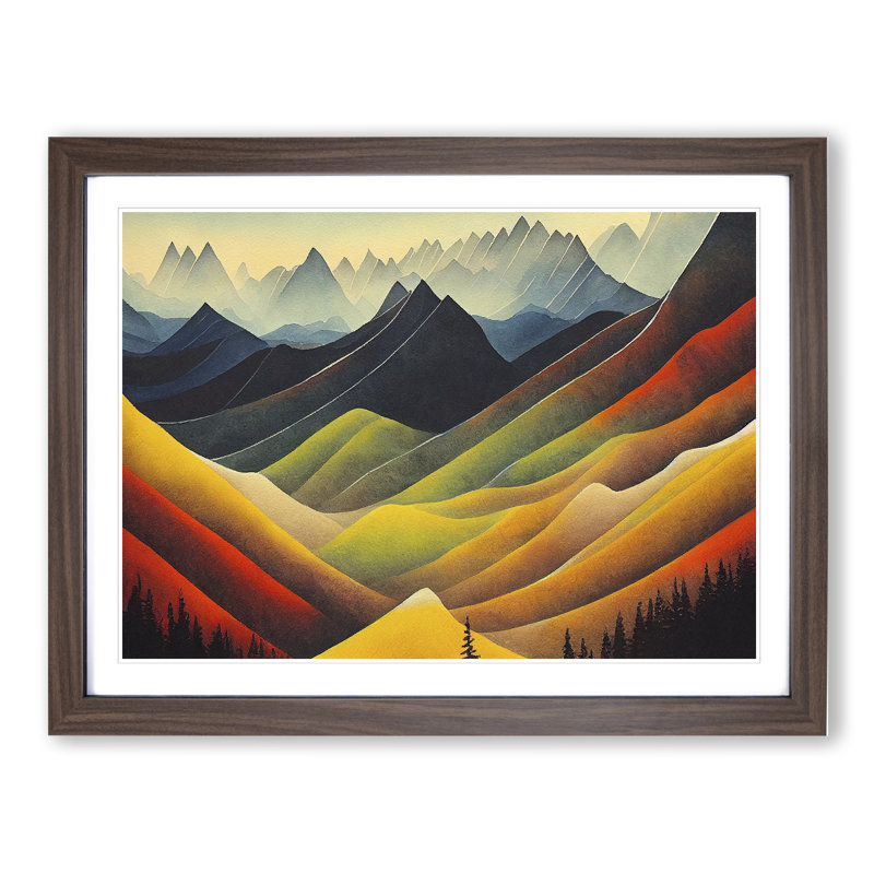 Watercolour Mountain Scene Vol.1 1 Piece Single Picture Frame Painting, 46cm H x 64cm W x 2cm D, Walnut