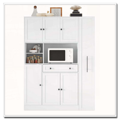 Large Freestanding Buffet with Hutch and Pull-Out Side Cabinet