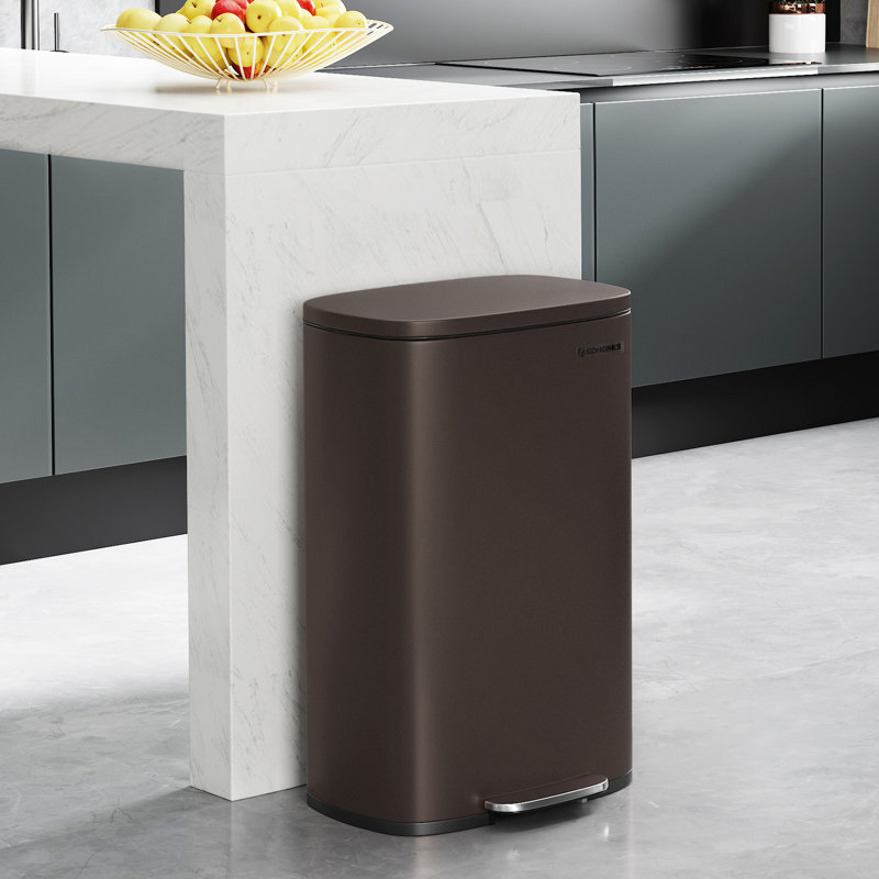 Stainless Steel Step On Fingerprint-resistant Trash Can with Back Handle, Brown, 13 Gal