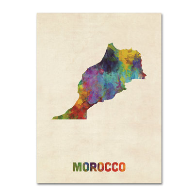Morocco Watercolor Map by Michael Tompsett - Print on Canvas