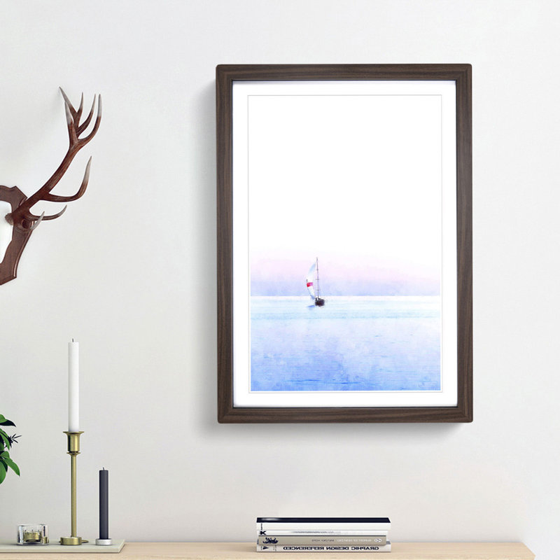 Sailboat Upon the Ocean - Picture Frame Graphic Art Print, 45cm H x 33cm W x 2cm D, Walnut Framed