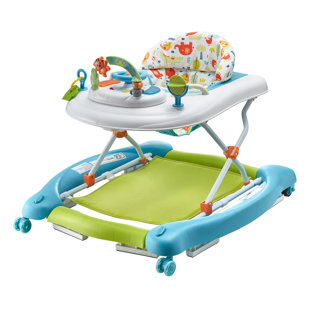 Trotteur 4 en 1 pliable avec plateau à musique et jouets, centre d'activité à hauteur réglable pour tout-petits