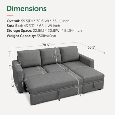 L-Shaped Sleeper Sectional Sofa with Storage