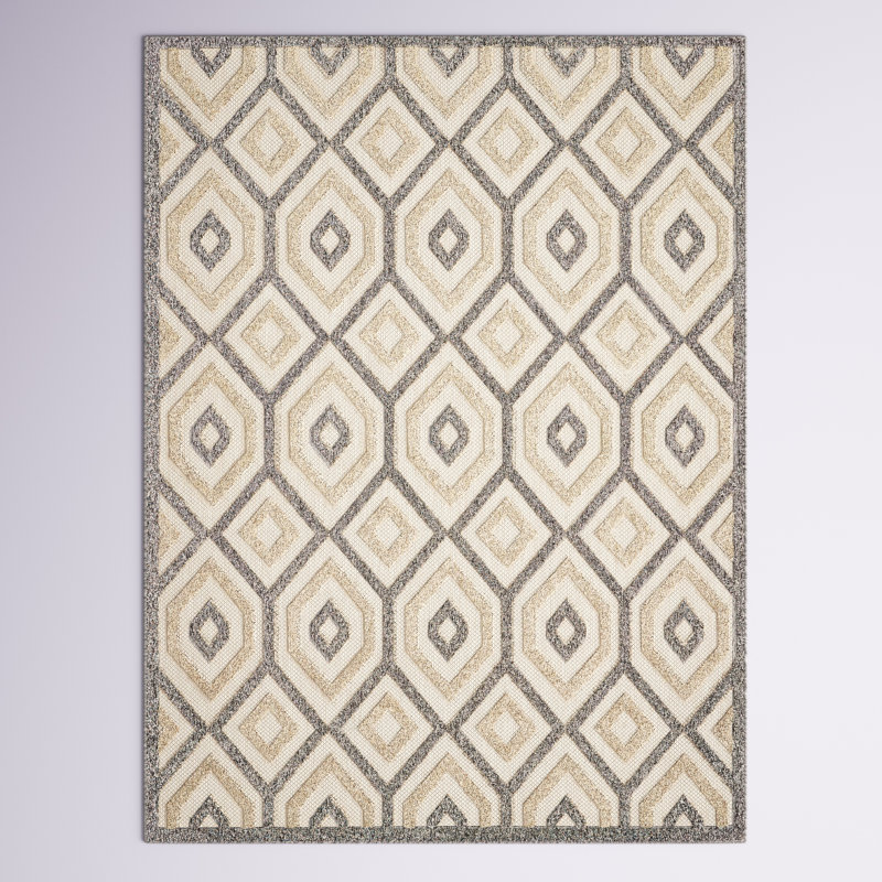 Allesandra Geometric Cream/Gray Indoor/Outdoor Area Rug, Rectangle 6' x 9'