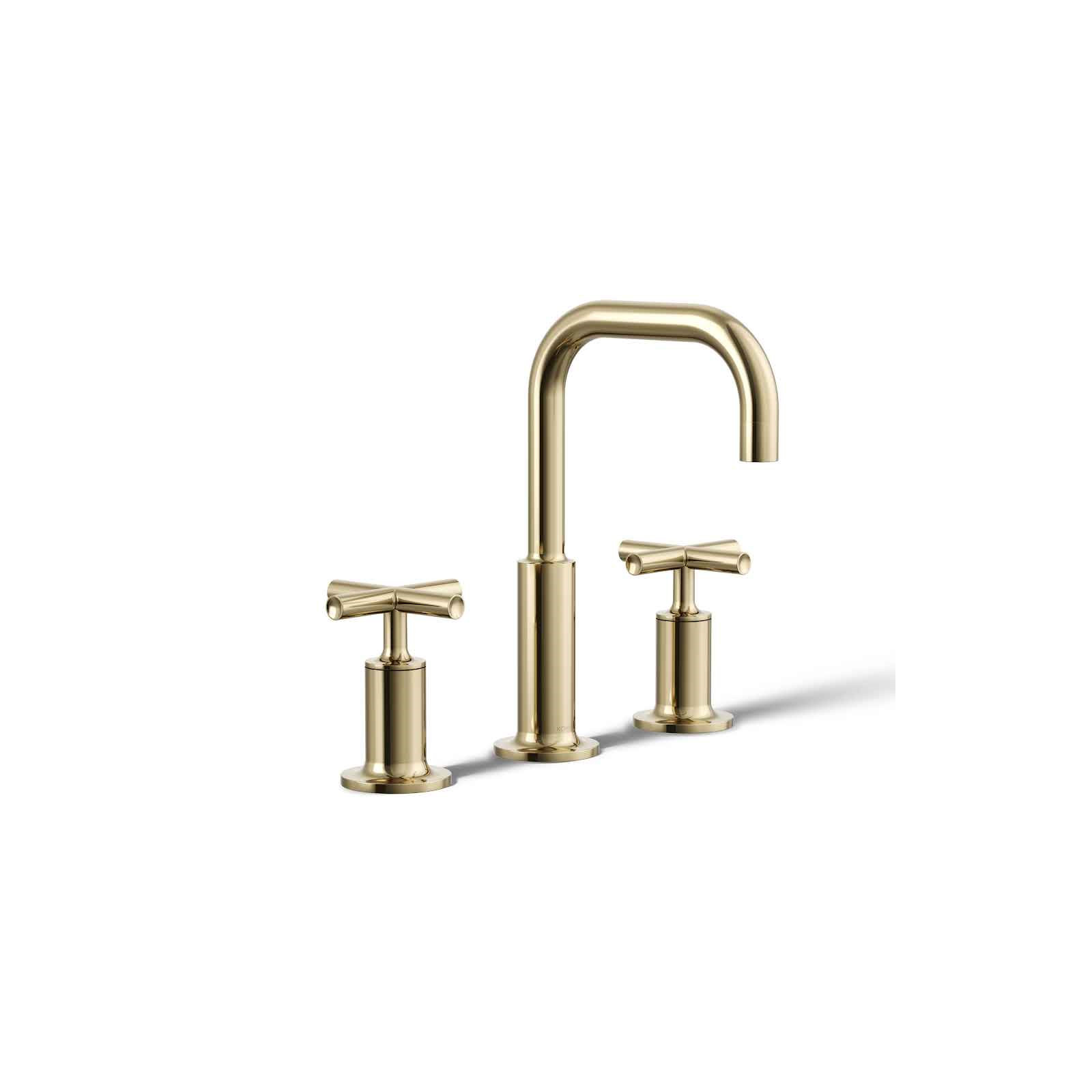 Kohler Purist Widespread Bathroom Faucet with Pop-Up Drain Assembly, 3-Hole High Arc Cross Handle Bathroom Sink Faucet, 1.2 gpm