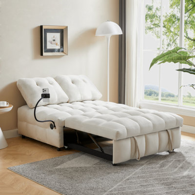 Modern Sofa Velvet Pull-Out Bed,Independently Removable Backrest, Have USB Port And Swivel Phone Stand ,Gray -  Everly Quinn, 3A124FDE336B401C97E0D9E342D34BE4