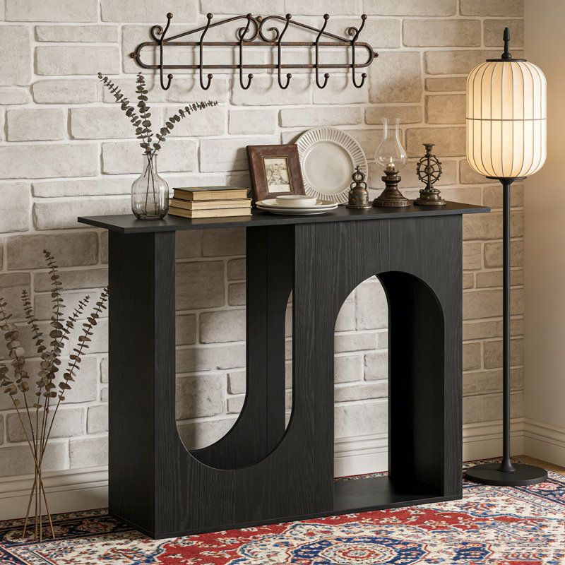 Narrow Sofa Table Behind Couch with Arched Design