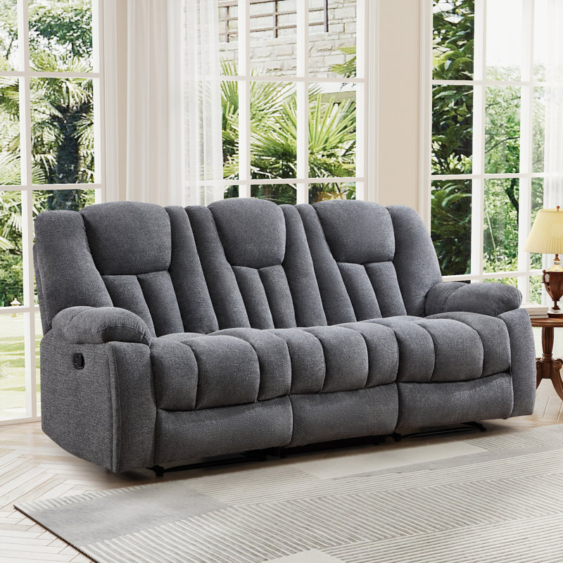Quiteris 86.6" W Microfiber Manual Reclining Sofa, Dark Gray