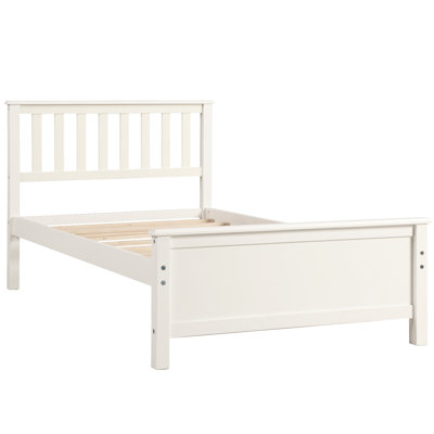Twin Size Solid Wood Platform Bed With Headboard, , White Style Robust For Assurance