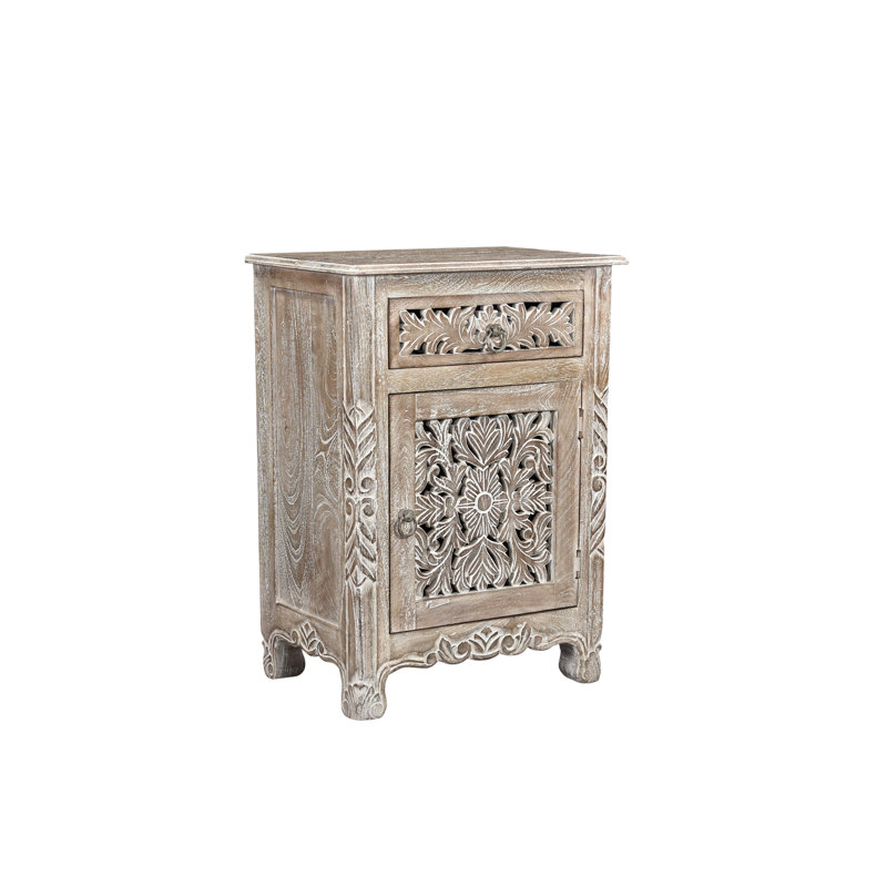 Harleen 22'' W Solid Wood Nightstand, Right, Limestone Beige