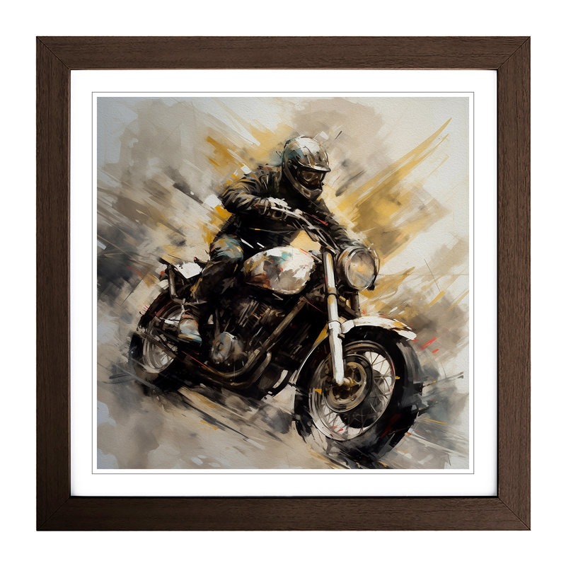 Motorcycle Gestural Art No.1 - Single Picture Frame Print on Wood, Walnut