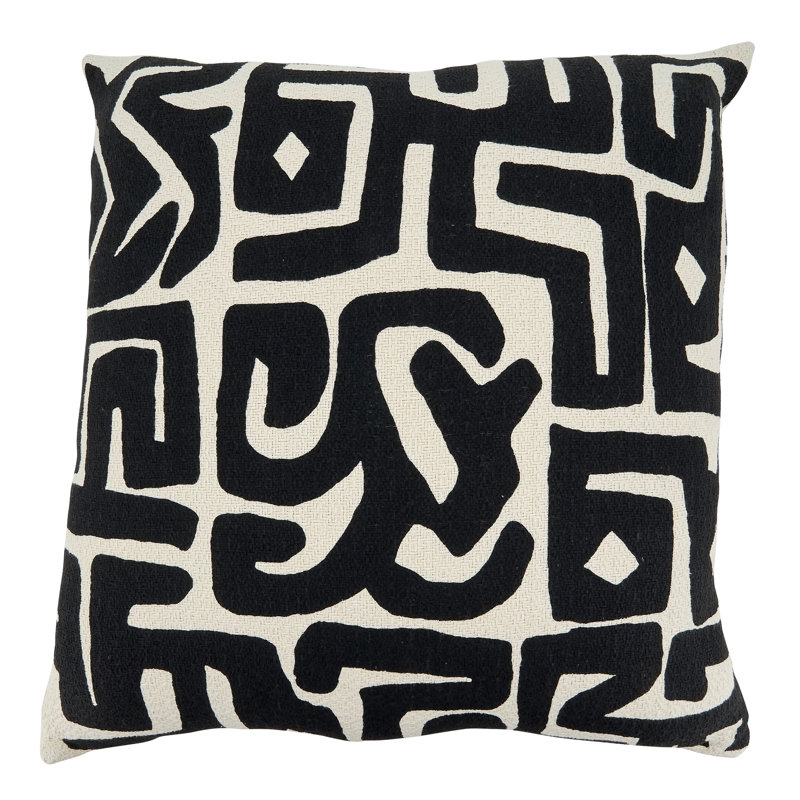 Noir Et Blanc Collection Geometric Cotton Pillow Cover, 22" H x 22" W, Cover Only