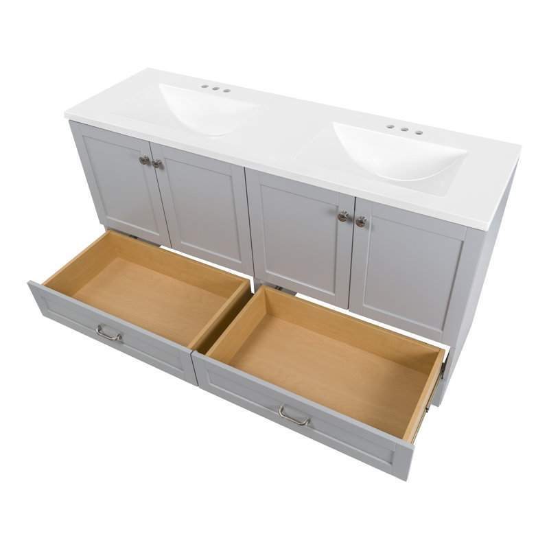 Emlyn 60.50" Double Bathroom Vanity with 2 Cabinets, 2 Drawers, and Cultured Marble Vanity Top, Pearl Gray