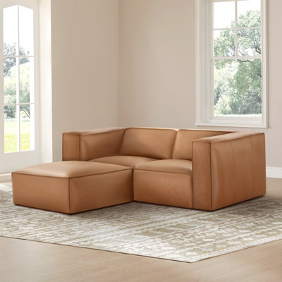 Jaye - Canapé en cuir véritable avec repose-pieds 2 pièces
