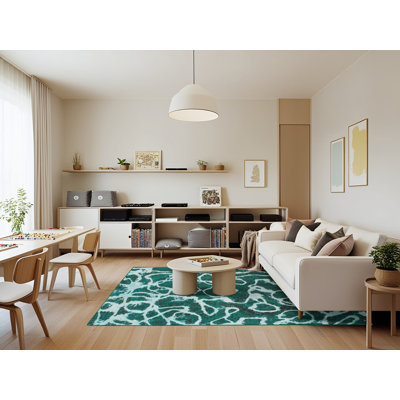 Tapis abstrait bleu sarcelle Ajim